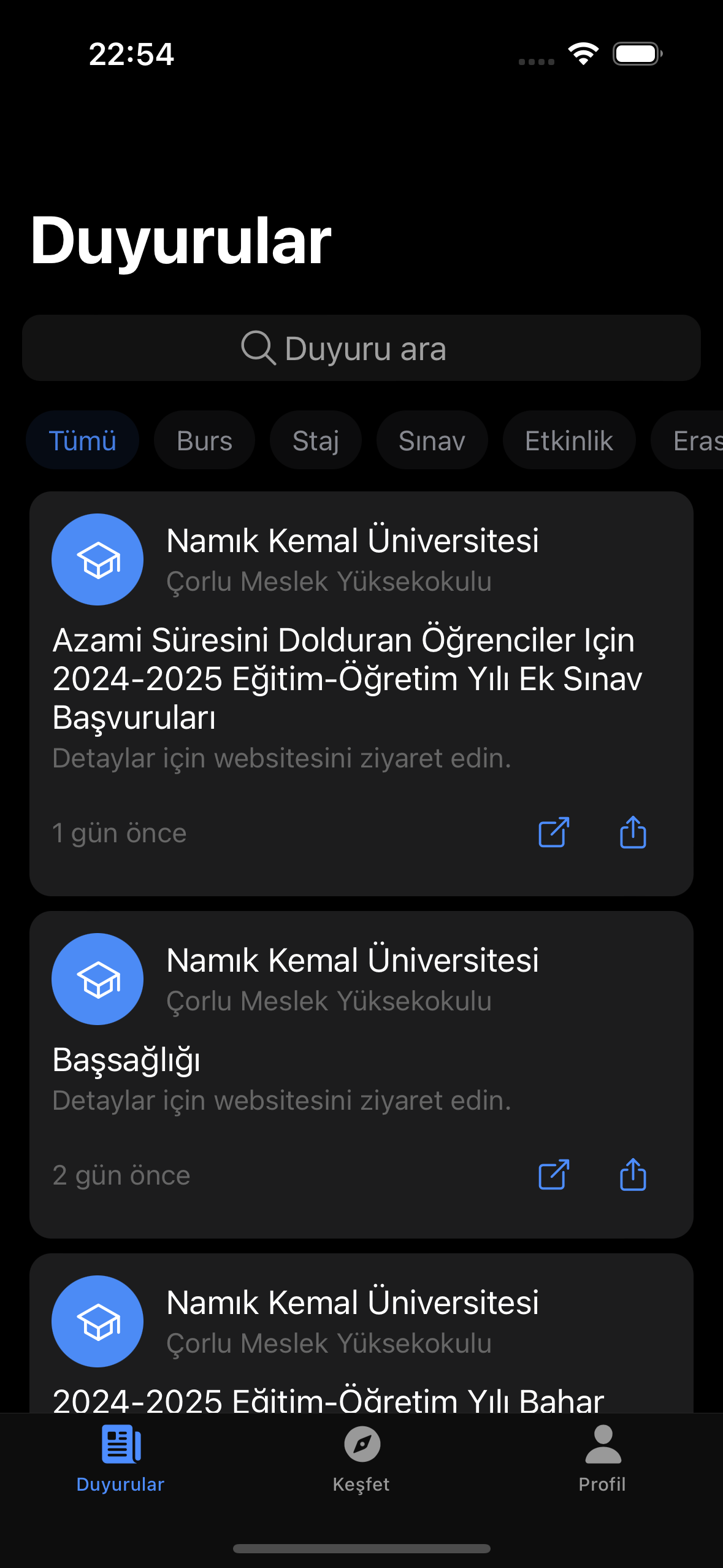 Üniversite Duyuru Takipçisi Uygulama Ekran Görüntüsü